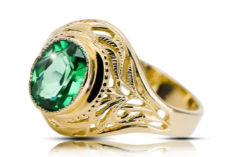 Emerald Aur galben 14K Inel Vintage vrc012y-em Art Deco Stil URSS sovietic rusesc