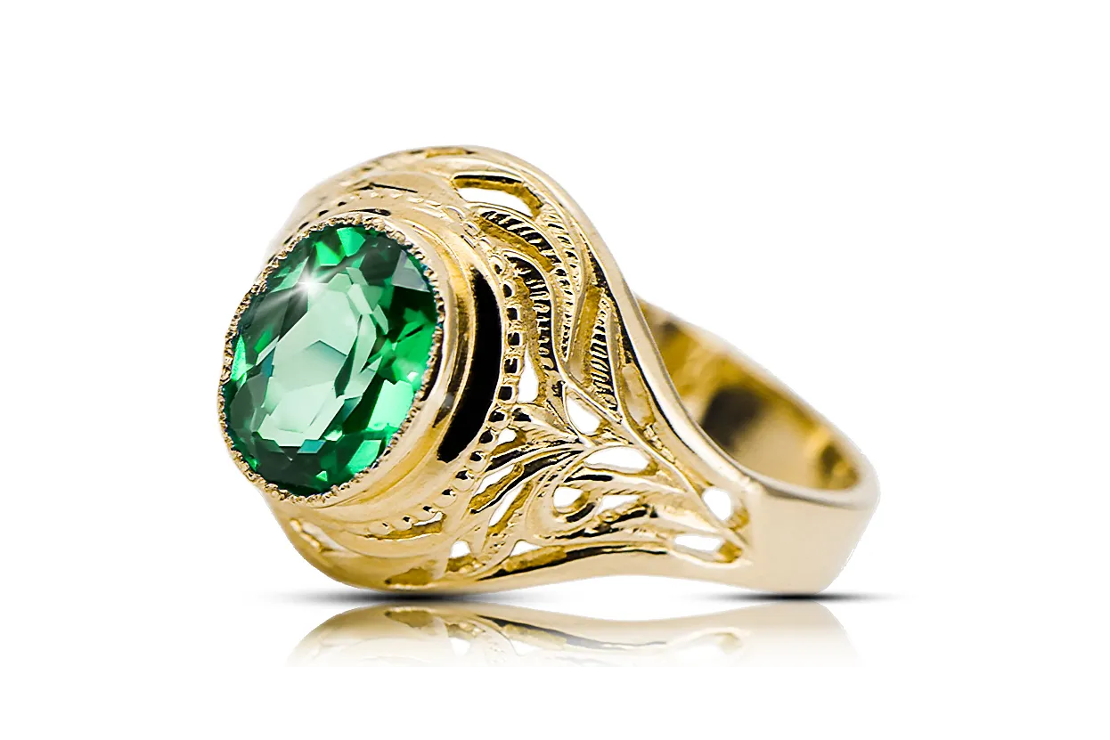 Emerald 14k κίτρινο χρυσό Ring Vintage craft vrc012y-em Art Deco