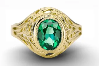 Emerald 14К жовте золото Каблучка Вінтаж vrc012y-em Art Deco СРСР радянський російський стиль