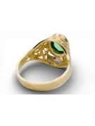 Žiedas Emerald 14k geltonas auksas Vintažinis stilius vrc012y-em Art Deco SSRS sovietinis rusiškas stilius