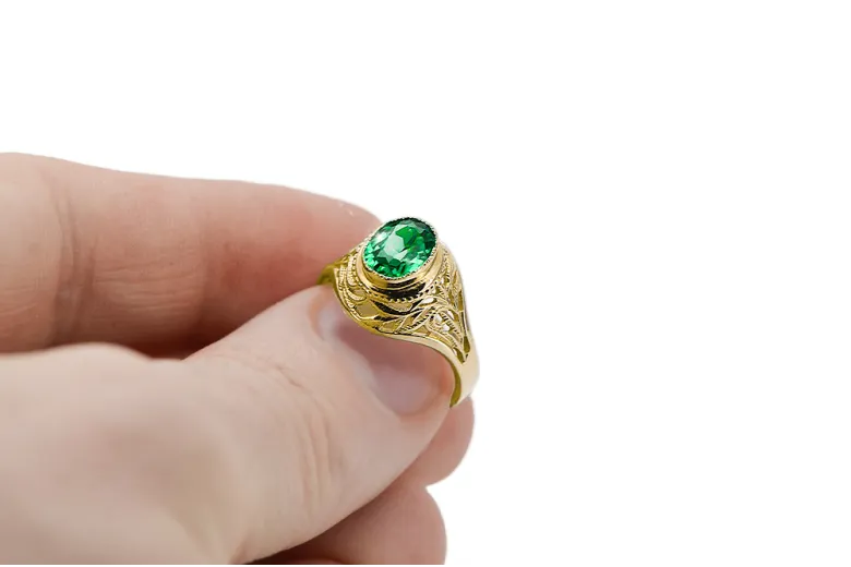 Emerald 14-ка/желтое золото Кольцо Винтаж стиль vrc012y-em Art Deco СССР советский русский стиль