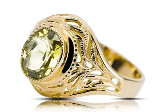 Пръстен Yellow Peridot 14K жълто злато Винтидж vrc012y-yp Art Deco Руски стил СССР, съветски