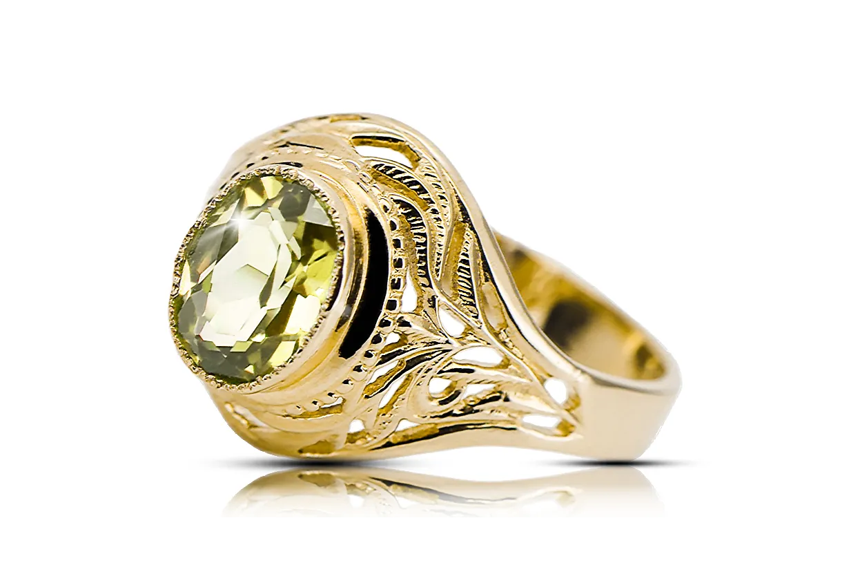 Yellow Peridot 14k žlté zlato Ring Vintage vrc012y-yp Art Deco