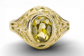 Yellow Peridot 14k žlté zlato Ring Vintage vrc012y-yp Art Deco