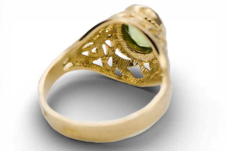 14k geltonas auksas Yellow Peridot Žiedas Vintažinis stilius vrc012y-yp Art Deco Rusiškas SSRS sovietinis stilius