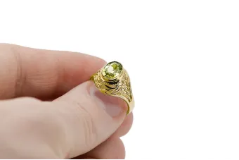 Anillo Artesanía vintage Yellow Peridot Oro amarillo de 14 quilates vrc012y-yp Art Deco Estilo ruso URSS soviético
