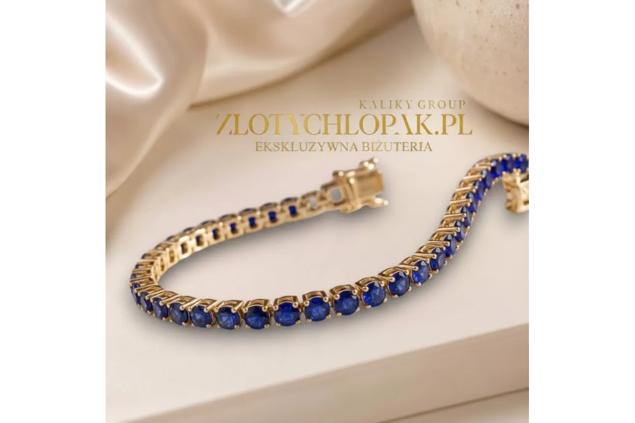Bracelet de tennis en saphir de saphir en or jaune 14k TBC002Y