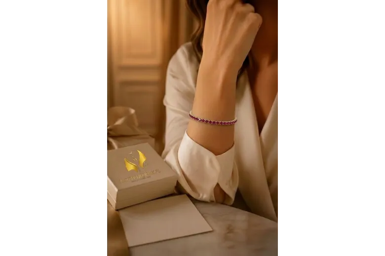 Geltona 14k aukso rubino akmenų teniso apyrankės tbc002y