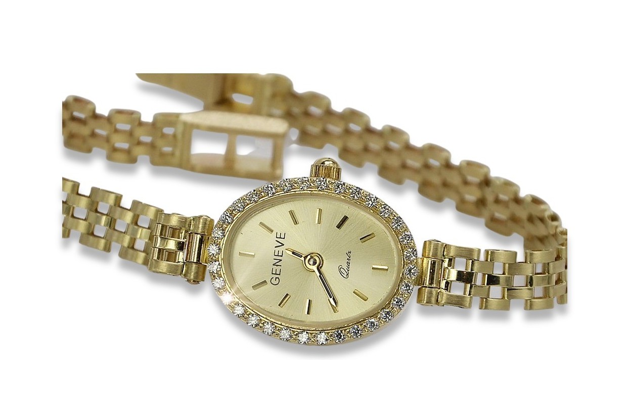 Italienische gelbe 14k goldene Damenuhr Geneve lw032y