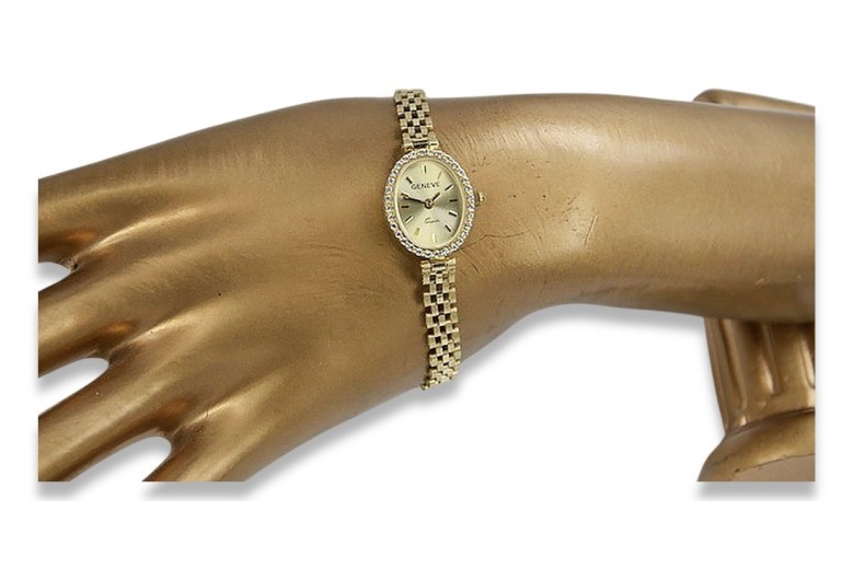 Italienische gelbe 14k goldene Damenuhr Geneve lw032y