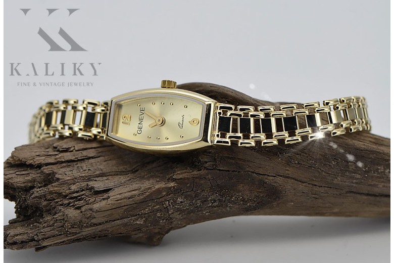 Prześliczny 14K 585 złoty damski zegarek Geneve lw132y