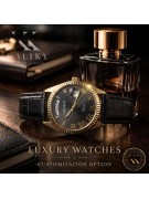 Жълта 14K златни мъжки женски женски Geneve MW013YD2BC черен циферблат