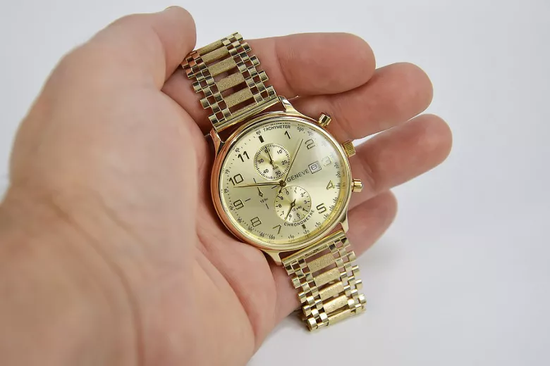 Жовтий 14к 585 золотий чоловічий годинник Geneve mw005y&mbw010y
