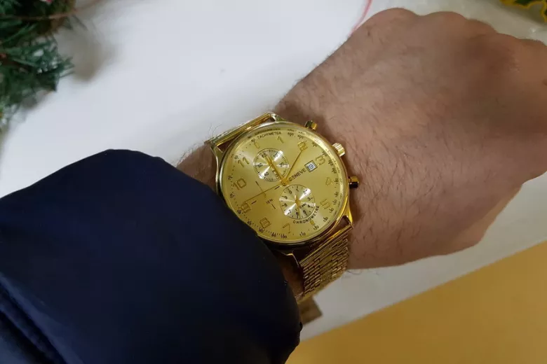 Жълт 14k 585 златен мъжки часовник Geneve mw005y&mbw010y