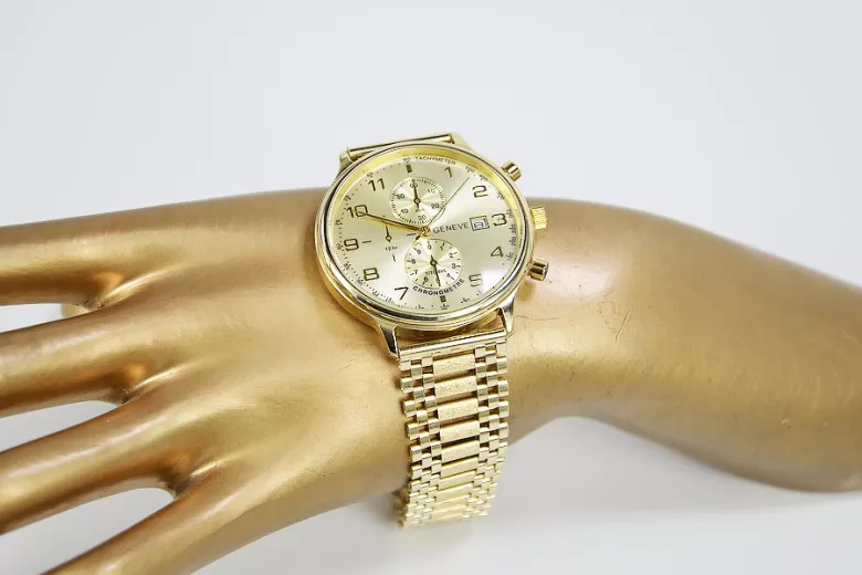 Złoty zegarek z bransoletą męski 14k włoski Geneve mw005y&mbw010y