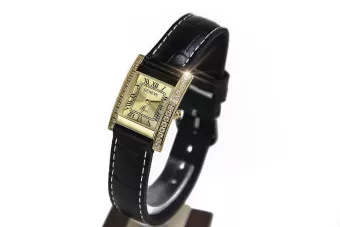 Итальянская Желтая14к золото кожа Женские часы Geneve lw035y