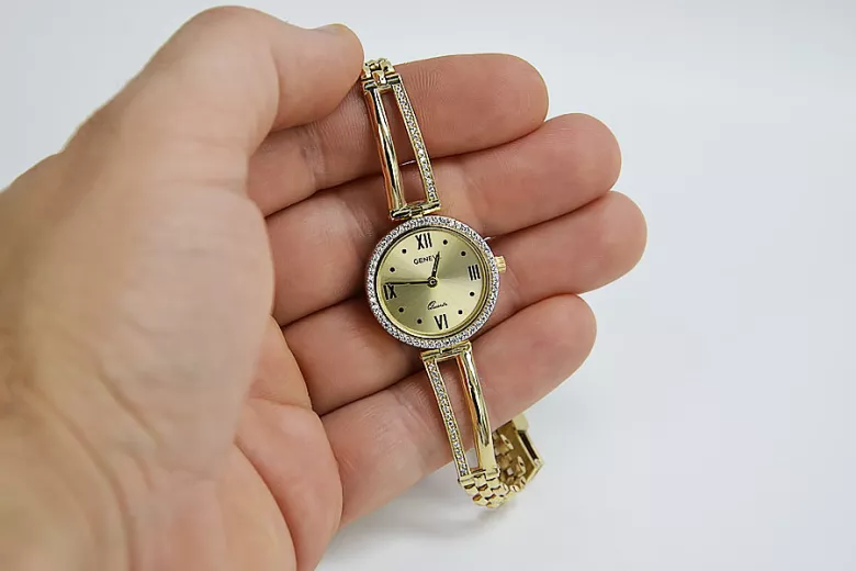 Италиански жълто злато дама часовник Geneve lw075y