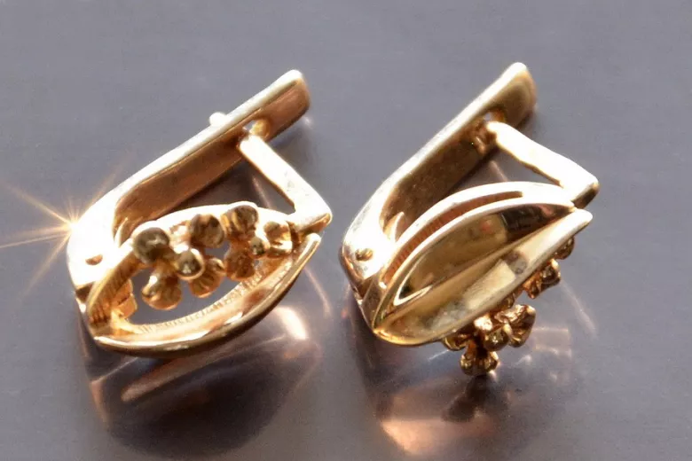 Russian rose Soviet gold earrings vens287