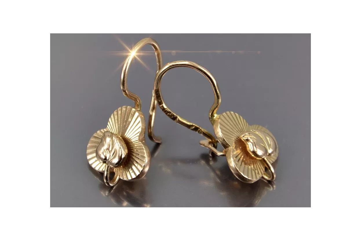 Russian rose Soviet gold earrings vens298