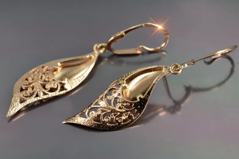 Russian rose Soviet gold earrings vens308