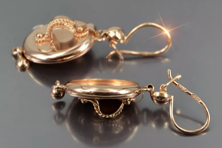 Russian rose Soviet gold earrings vens312