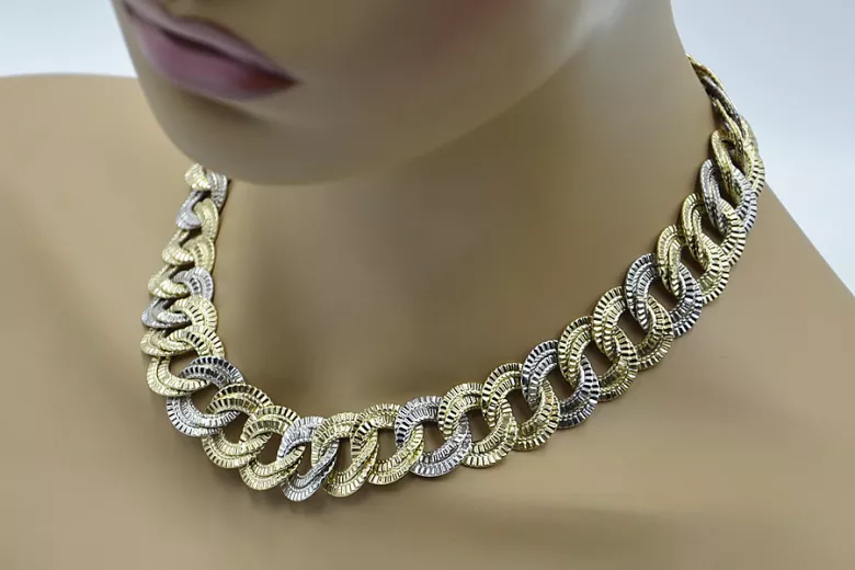 Goldkette, gelb-weiße Halskette aus italienischem Gold, cfc027yw