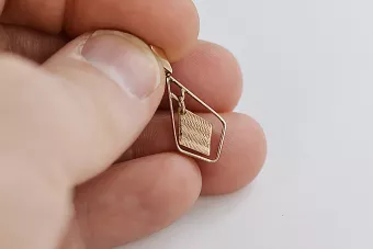 Rosa rusa rosa soviético 14k 585 oro URSS cuadrado Colgante vintage vpn003