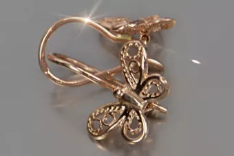 Vintage rose pink 14k 585 gold  butterfly earrings ven173