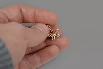 Vintage rose pink 14k 585 gold  butterfly earrings ven173