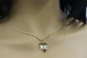 Auksinis medalionas, širdies ikona, 14k 585 Dievo pakabalas