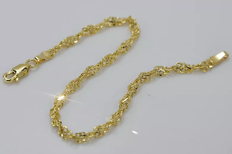 Italian yellow 14k gold New Rope Singapore diamond cut bracelet hollow cb076y