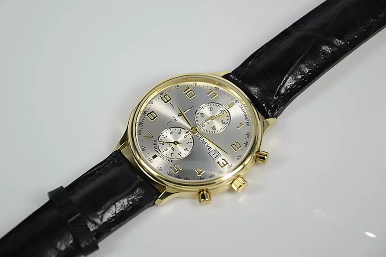Žlutá 14k 585 Zlaté pánské hodinky Geneve MW005Y