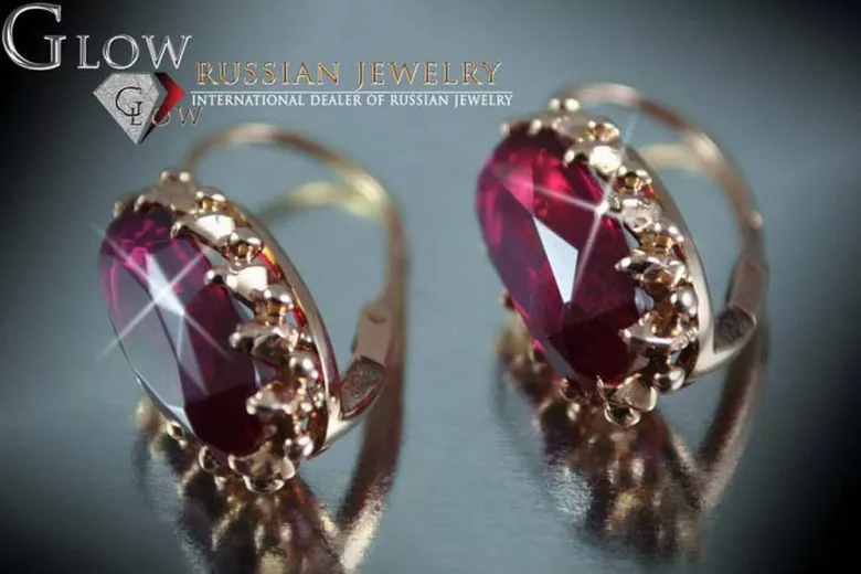 Rusă sovietică a crescut roz 14k 585 cercei de aur vec041 alexandrit rubin smarald safir ...