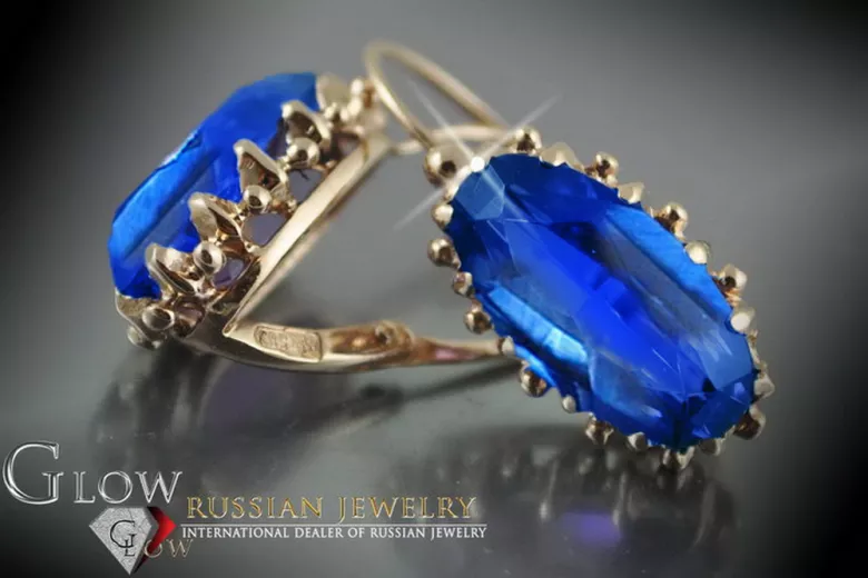Boucles d’oreilles en or rose soviétique russe 14k 585 vec041 alexandrite rubis émeraude saphir ...