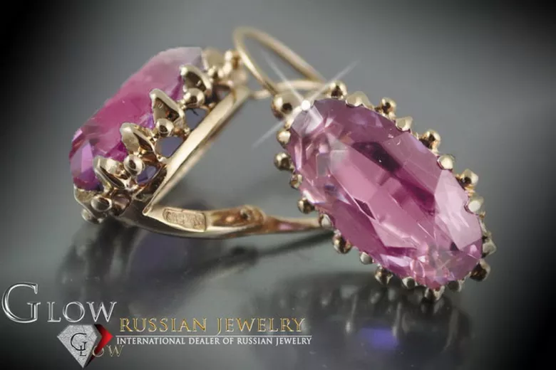 Russische Sowjetische Rose Pink 14k 585 Gold Ohrringe vec041 Alexandrit Rubin Smaragd Saphir ...