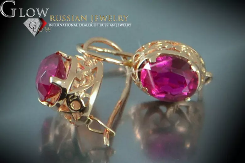 Russische Sowjetische Rose Pink 14k 585 Gold Ohrringe vec044 Alexandrit Rubin Smaragd Saphir ...