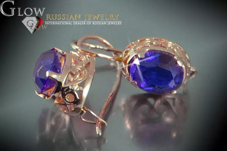 Russische Sowjetische Rose Pink 14k 585 Gold Ohrringe vec044 Alexandrit Rubin Smaragd Saphir ...