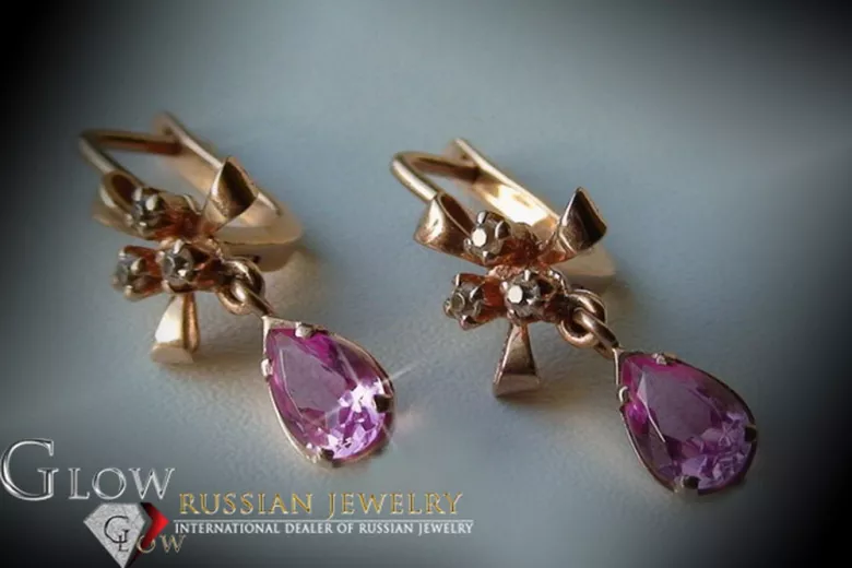 Rusă sovietică a crescut roz 14k 585 cercei de aur vec045 alexandrit rubin smarald safir ...