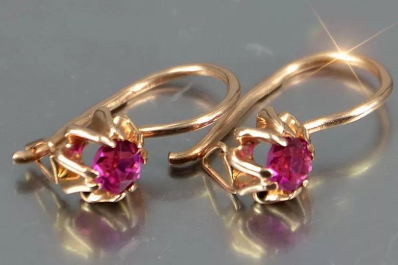 Rus sovietic a crescut roz 14k 585 cercei de aur vec053 alexandrit rubin smarald safir ...