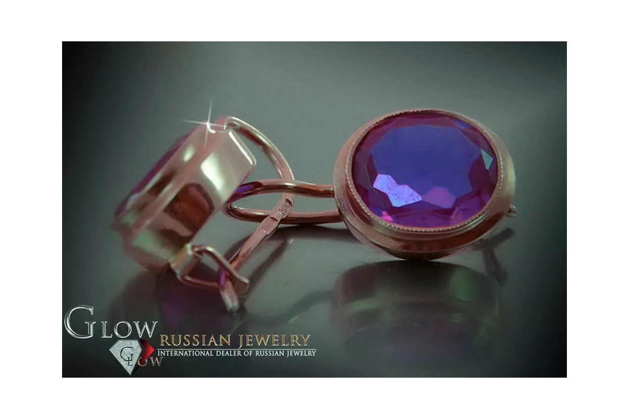 Russische Sowjetische Rose Pink 14k 585 Gold Ohrringe vec054 Alexandrit Rubin Smaragd Saphir ...