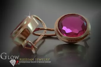 Boucles d’oreilles en or rose soviétique russe 14k 585 vec054 alexandrite rubis émeraude saphir ...