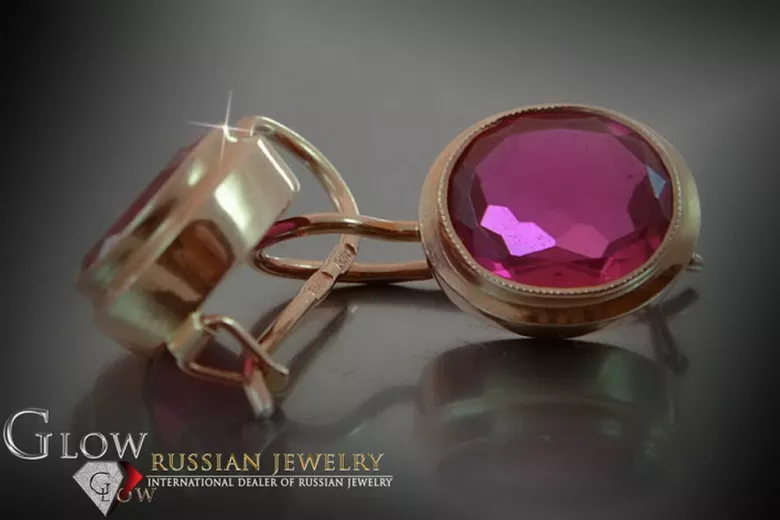 Vintage rose pink 14k 585 gold earrings vec054 alexandrite ruby emerald sapphire ...