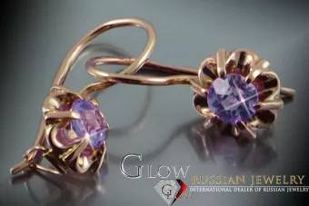 Vintage rose pink 14k 585 gold earrings vec060 alexandrite ruby emerald sapphire ...