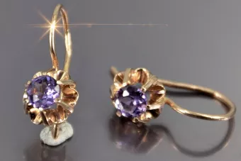 Vintage rose pink 14k 585 gold earrings vec060 alexandrite ruby emerald sapphire ...