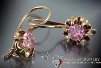 Vintage rose pink 14k 585 gold earrings vec060 alexandrite ruby emerald sapphire ...