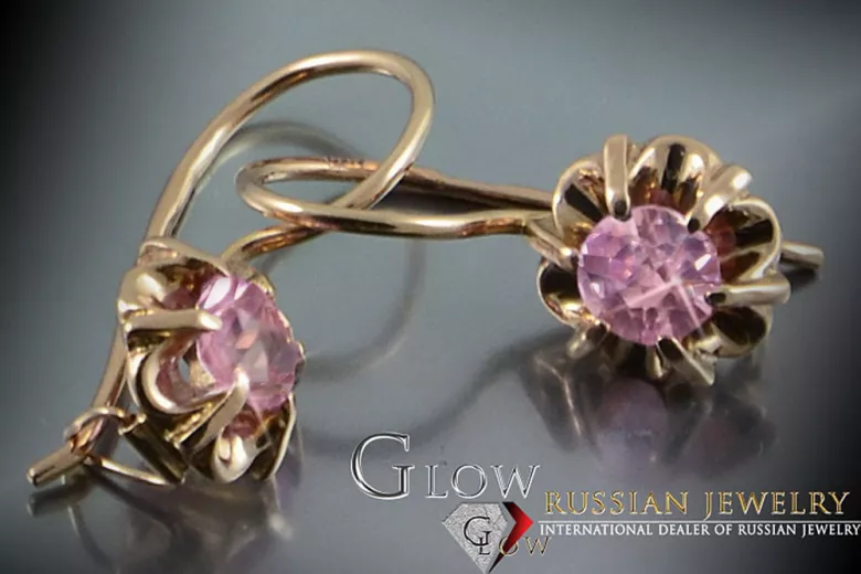 Ruso soviético rosa rosa 14k 585 pendientes de oro vec060 alejandrita rubí esmeralda zafiro ...
