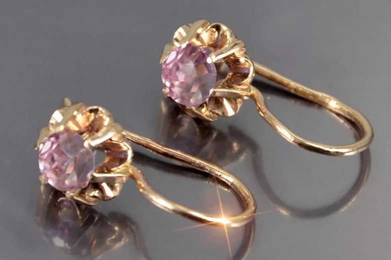 Russische Sowjetische Rose Pink 14k 585 Gold Ohrringe vec060 Alexandrit Rubin Smaragd Saphir ...