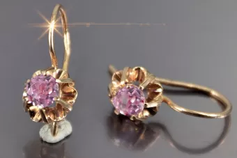 Vintage auskariai iš 14k 585 rožinio aukso vec060 aleksandritas rubinas emeraldas safiras ...