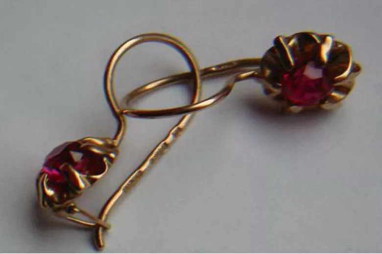 Vintage rose pink 14k 585 gold earrings vec060 alexandrite ruby emerald sapphire ...