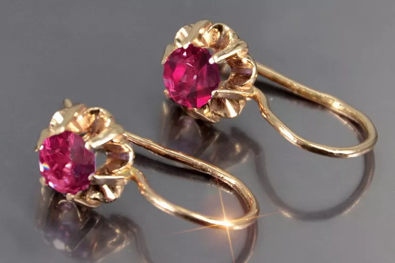 Vintage rose pink 14k 585 gold earrings vec060 alexandrite ruby emerald sapphire ...